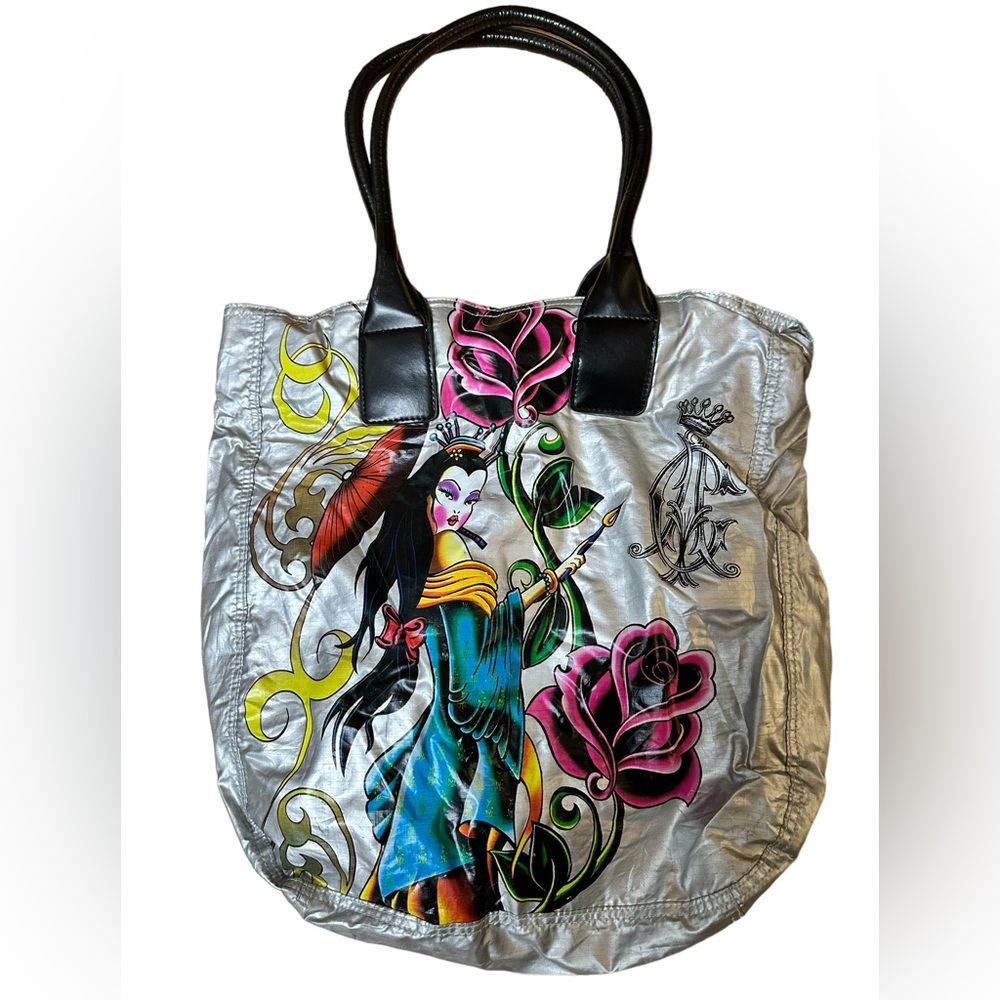 90’s Christian Audigier Vintage Silver Graphic Tote